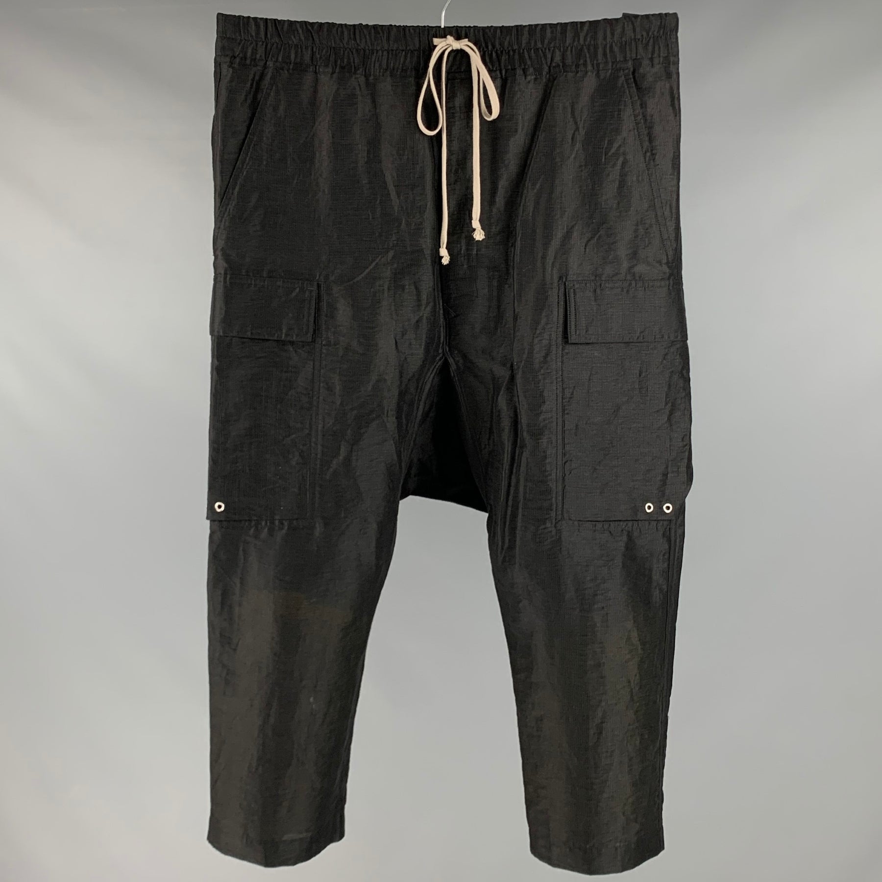 RICK OWENS SS23 Size 34 Black Textured Linen Nylon Drop