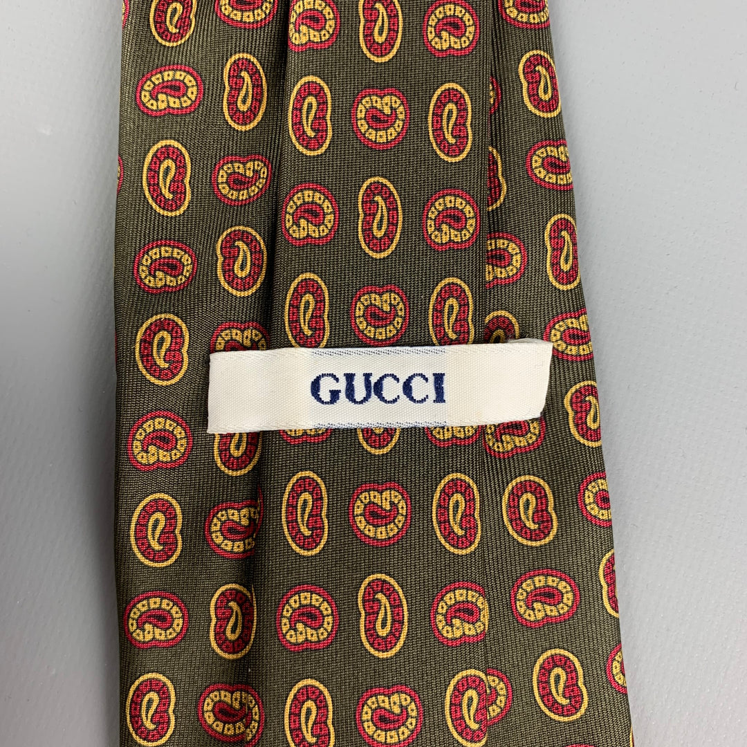 GUCCI Olive & Gold Burgundy Paisley Silk Tie