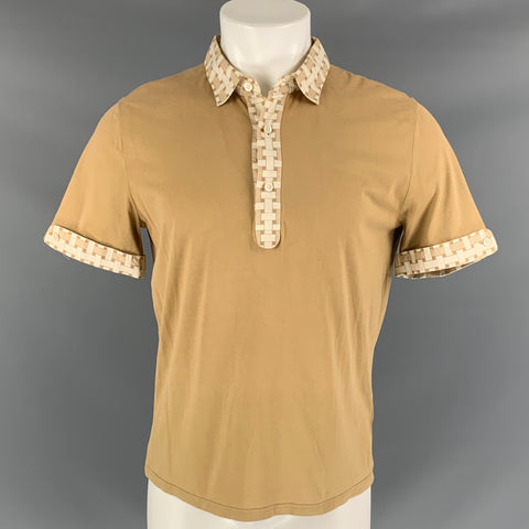 Vintage BURBERRY PRORSUM Spring 2006 Size M Beige & White Cotton Polo