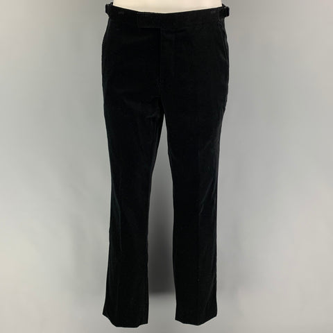 RALPH LAUREN Black Label Size 38 Regular Black Cotton Velvet Notch Lapel Suit
