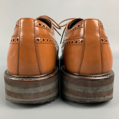 PRADA Size 9 Tan Perforated Leather Platform Lace Up Shoes