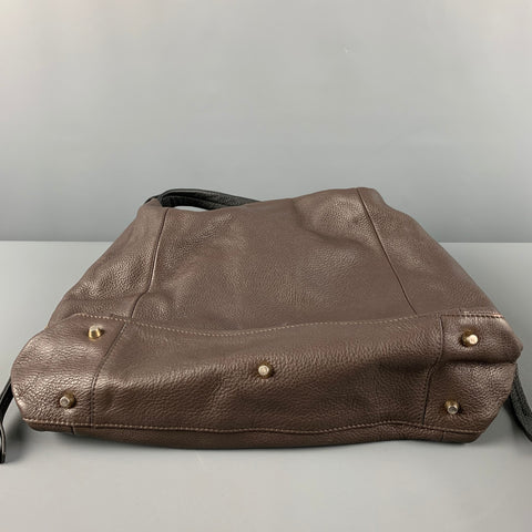 FURLA Brown Black Pebble Grain Leather Hobo Handbag