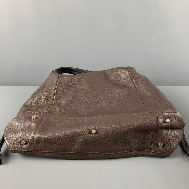 FURLA Brown Black Pebble Grain Leather Hobo Handbag