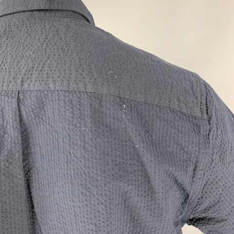 NORSE PROJECTS Size L Navy Seersucker Cotton Short Sleeve Shirt