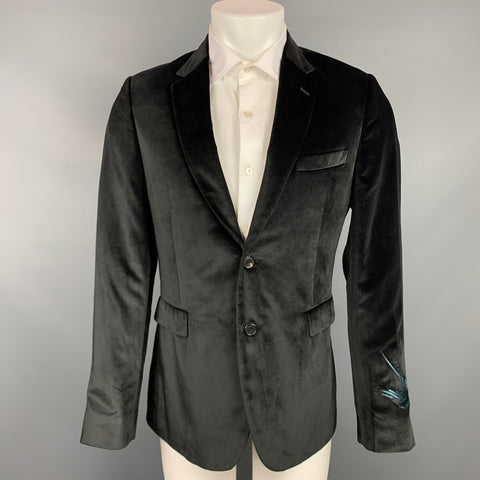 PAUL SMITH Kensington Fit Size 40 Regular Black Embroidery Velvet Notch Lapel Sport Coat
