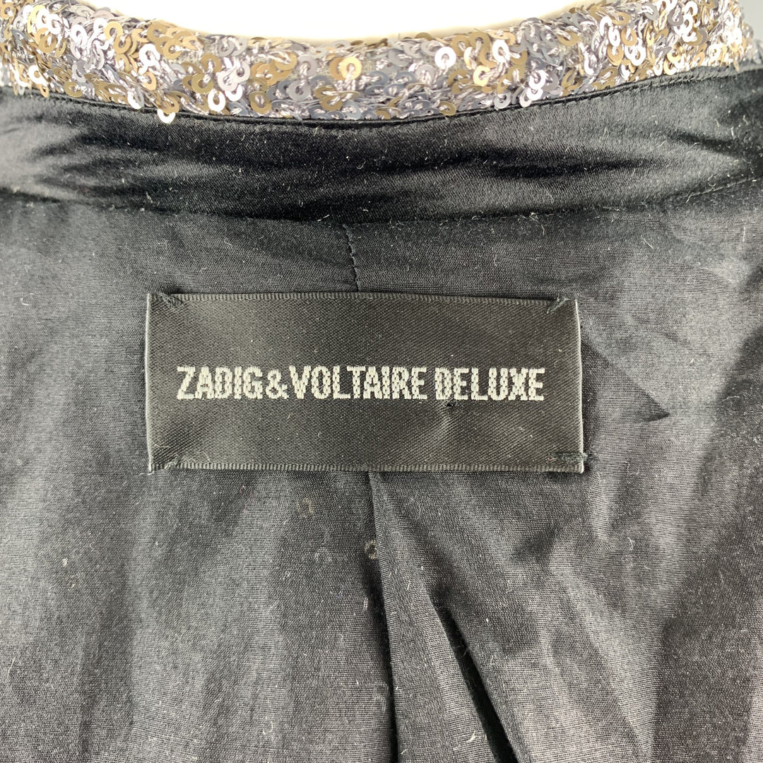 ZADIG & VOLTAIRE DELUXE Size S Silver & Gold Sequin Snap Blazer