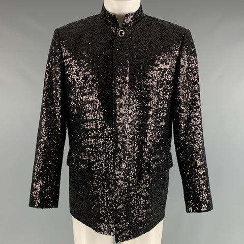 CUSTOM MADE Size M Black Sequined Not Listed Nehru Collar Jacket