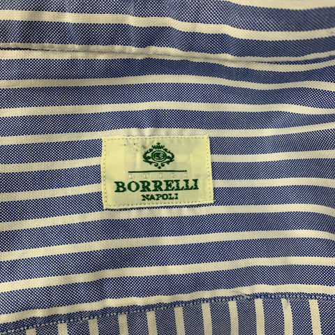 LUIGI BORRELLI Size M Blue & White Stripe Cotton Button Down Long Sleeve Shirt