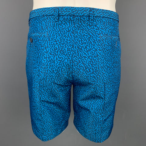 CALVIN KLEIN COLLECTION Size 36 Blue & Navy Abstract Polyester Zip Fly Shorts