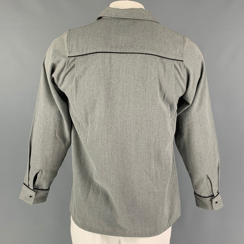 ROTAR Size L Gray Black Embroidery Snaps Long Sleeve Shirt