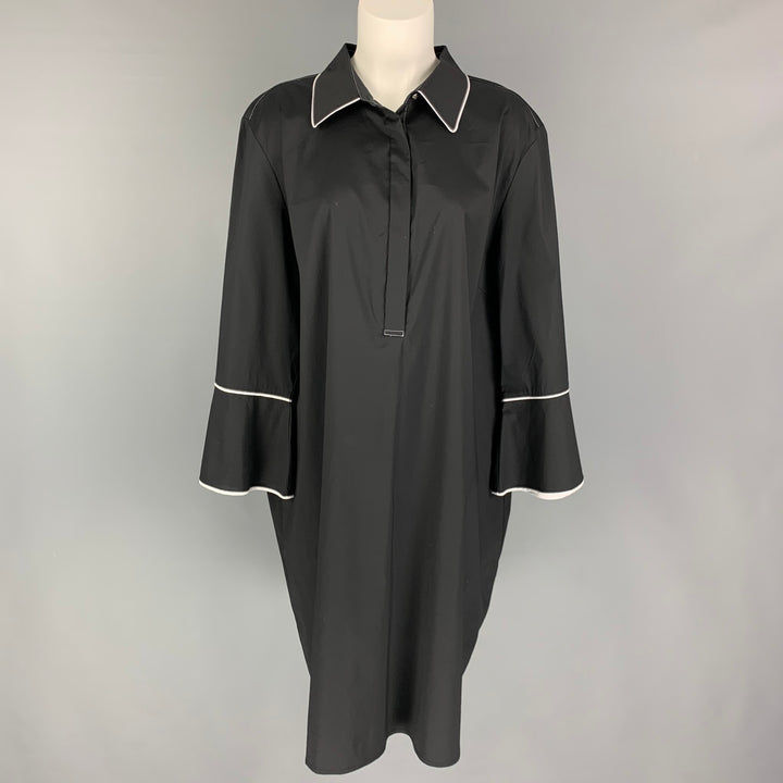 MING WANG Size XL Black Cotton Blend Shirt Dress