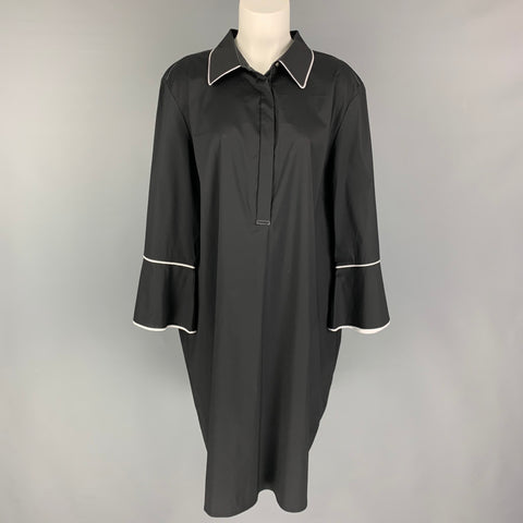 MING WANG Vestido camisero de mezcla de algodón negro talla XL