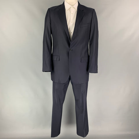 CALVIN KLEIN COLLECTION Size 40 Navy Wool / Silk Notch Lapel Suit