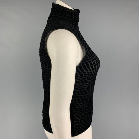 ARMANI COLLEZIONI Size 12 Black Cotton Polyamide Turtleneck Top