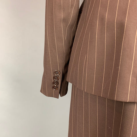 RALPH LAUREN Collection Size 10 Brown & Cream Pinstripe Virgin Wool Wide Leg Pants Suit