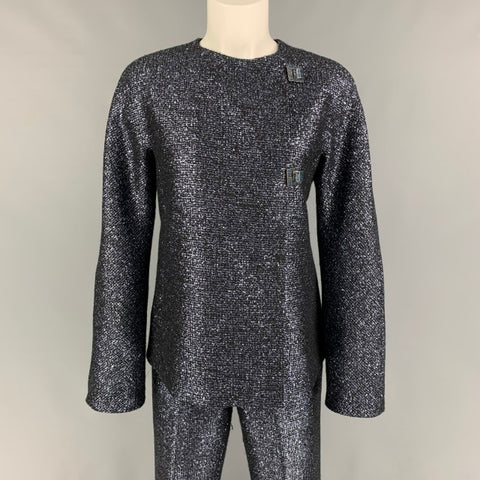 GIANNI VERSACE Talla 6 Traje de pantalón con frente plano texturizado en mezcla de lana plateada negra