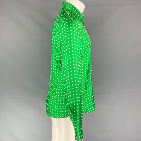 WALTER VAN BEIRENDONCK SS 20 Size S Green & White Dots Silk Button Up Long Sleeve Shirt