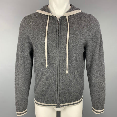 NEIMAN MARCUS Size M Grey & Light Grey Cashmere Hoodie Sweater