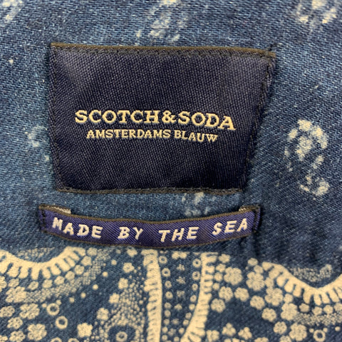 SCOTCH AND SODA Size L Blue White Paisley Linen Cotton Short Sleeve Shirt