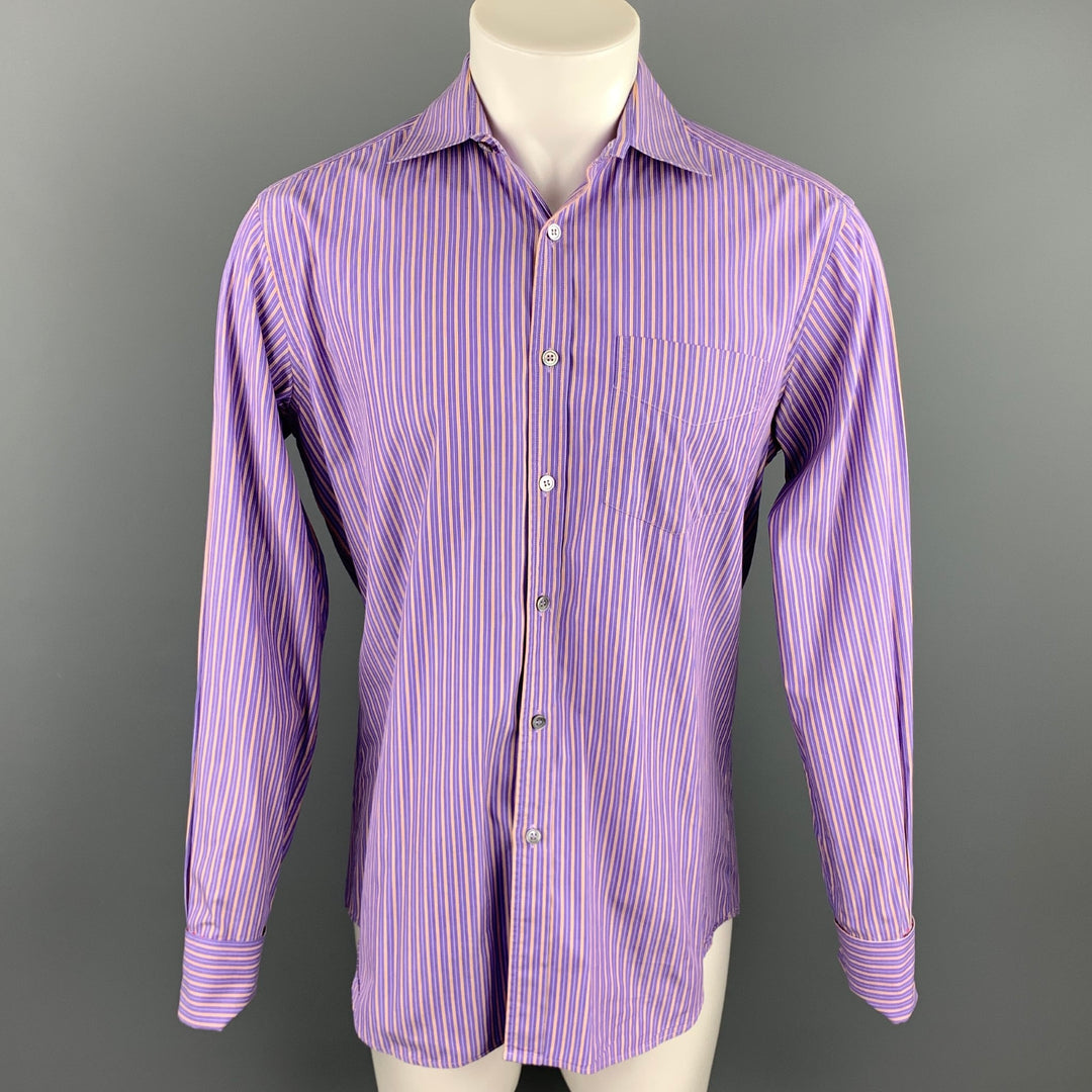 PAUL SMITH Taille M Chemise à manches longues en coton à rayures violettes à manchette française