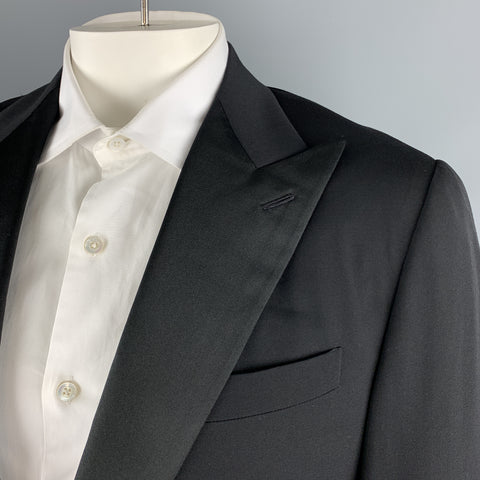 RALPH LAUREN Talla 42 Abrigo deportivo de esmoquin con solapa de pico de satén de lana negro