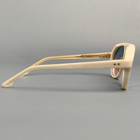 JACQUES MARIE MAGE Cream & Gold Acetate Aviator Sunglasses