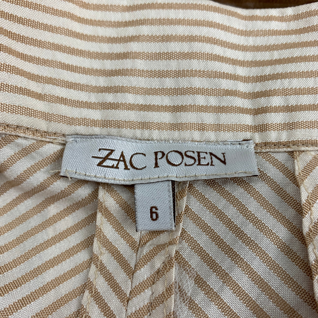 ZAC POSEN Size 6 Beige Cream Silk Stripe Mid-Calf Skirt