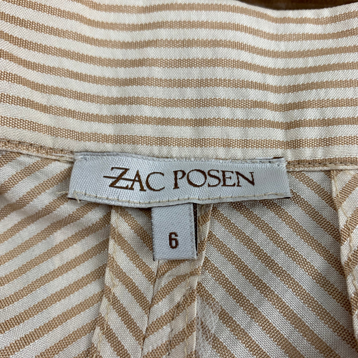 ZAC POSEN Size 6 Beige Cream Silk Stripe Mid-Calf Skirt