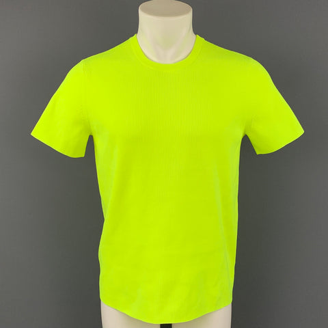 HELMUT LANG Pre-Fall 2020 Size M Neon Yellow Textured Polyester Short Sleeve T-shirt