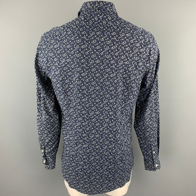 CULTURATA Size XL Navy Print Cotton Button Up Long Sleeve Shirt