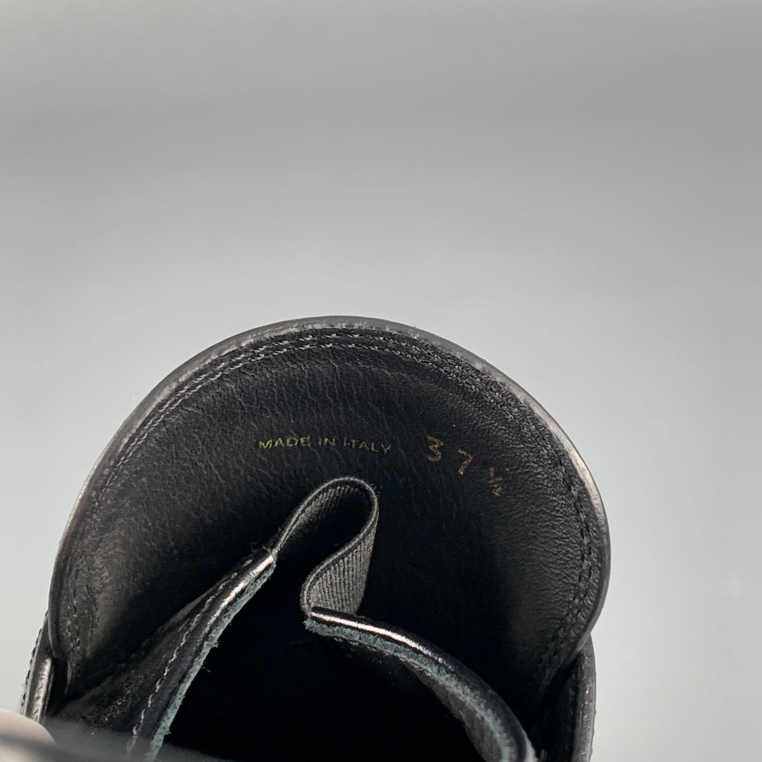 PRADA Size 7.5 Black Leather Triangle Logo Loafers