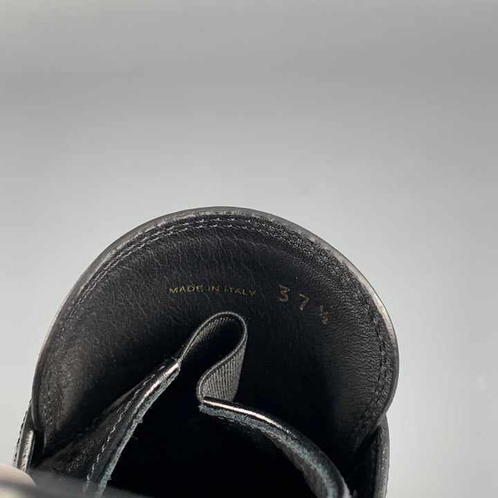 PRADA Size 7.5 Black Leather Triangle Logo Loafers