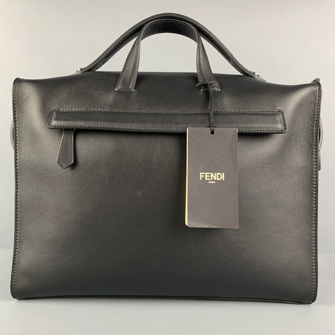 FENDI Black Leather 7VA400 Tote Briefcase Bag