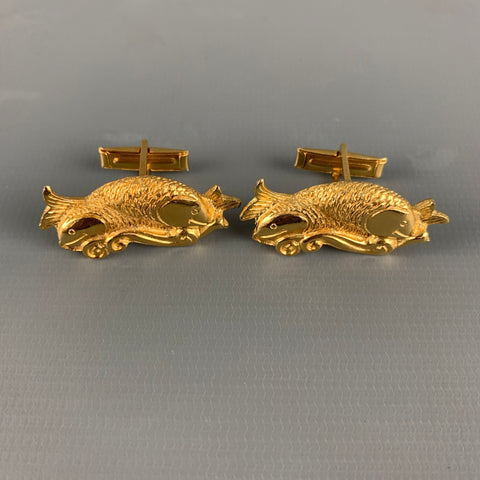 Boutons de manchette en métal poisson doré VINTAGE