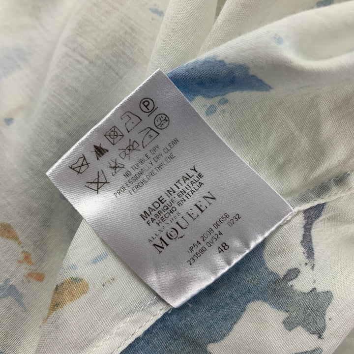 ALEXANDER MCQUEEN Size M White Blue Splattered Cotton Short Sleeve Shirt