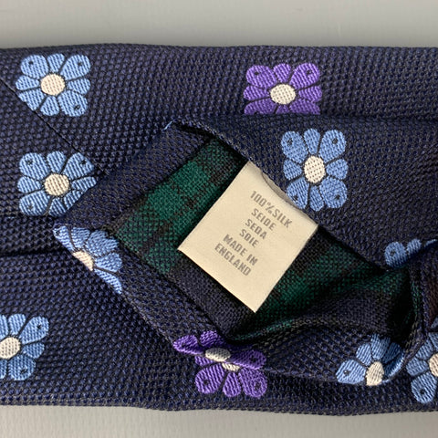 Corbata de seda floral abstracta morada azul marino de ETON