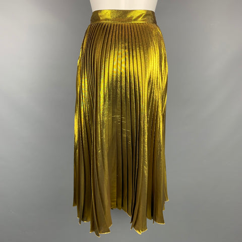 GUCCI SS 2015 Taille S Jupe mi-mollet plissée en soie dorée / polyester