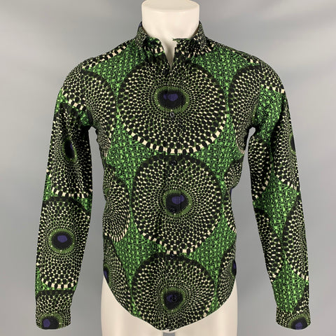 BURBERRY PRORSUM Spring 2012 Size S Green & Black Print Cotton Button Up Long Sleeve Shirt