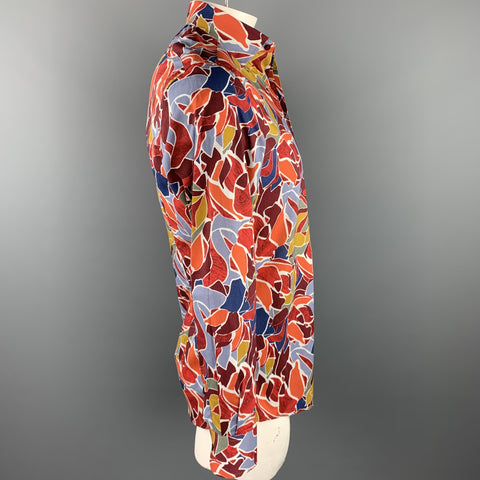 RICHFRESH Taille M Chemise à manches longues en coton imprimé multicolore avec boutons cachés