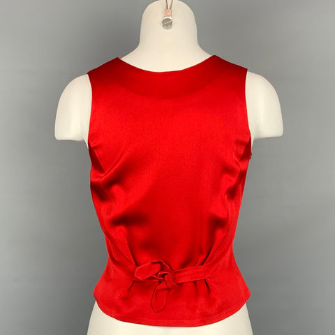 MOSCHINO Cheap & Chic Size 6 Red & Cream Plaid Acetate Blend Vest