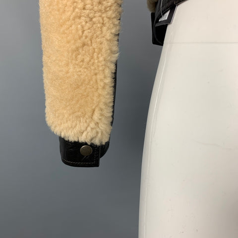 SAINT LAURENT Fall 21 Size 2 Tan & Brown Shearling Leather Short Jacket