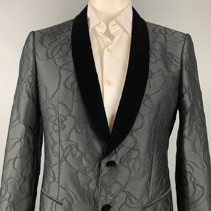 GIORGIO ARMANI Exclusive Edition Size 44 Regular Black Jacquard Polyester / Silk Sport Coat