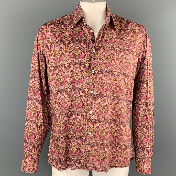 LIBERTY OF LONDON Camisa de manga larga con botones de algodón con estampado magenta talla L