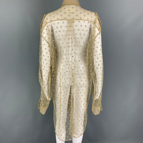 MAISON MARTIN MARGIELA Size 2 Khaki Silver Mesh Dots Oversized Shirt