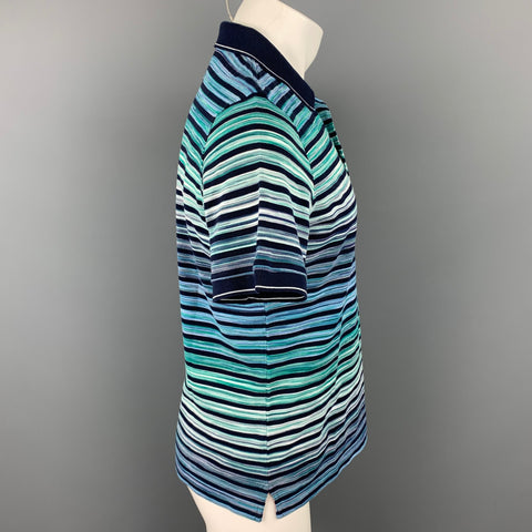 MISSONI Size M Black & Blue Stripe Cotton Buttoned Polo