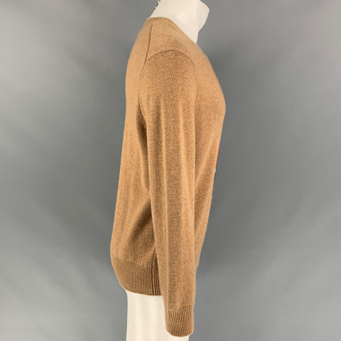 BURBERRY PRORSUM Pre-Fall 2013 Size L Tan & Red Graphic Cashmere Solider Guard Intarsia Crew-Neck Sweater