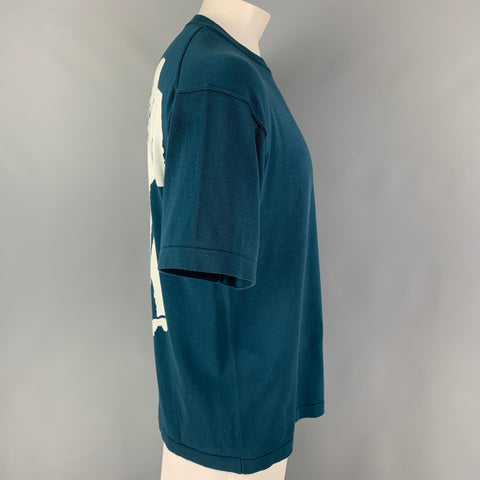 LOUIS VUITTON Size L Teal White Monogram Cotton Short Sleeve Pullover