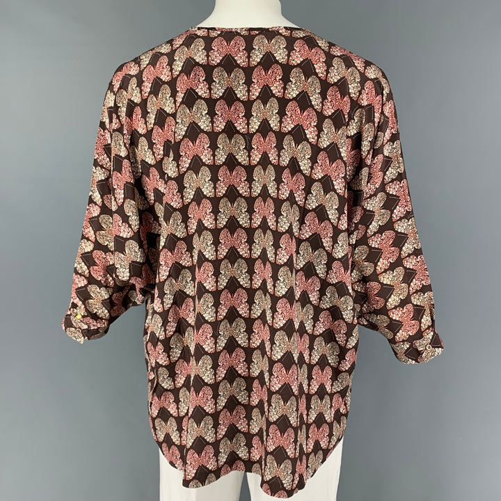 GUCCI Size L Brown Beige Butterfly Silk Dolman Sleeve Long Sleeve Shirt