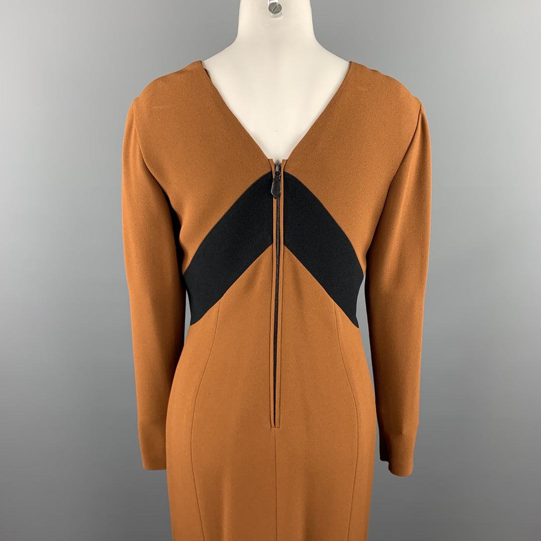BURBERRY PRORSUM Size 10 Rust Brown Color Block Crepe A-Line Dress