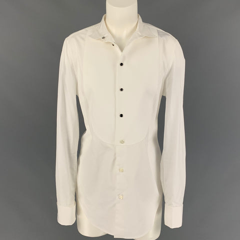 RALPH LAUREN Purple Label Size 10 White Cotton Tuxedo Shirt
